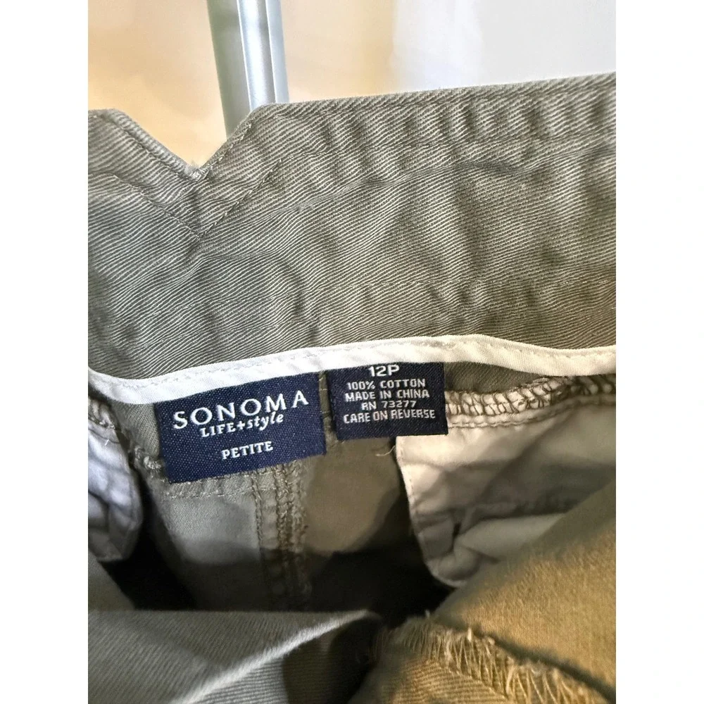 Sonoma Life Style Women 12P Olive Green Cargo Capri Pants Floral Cotton